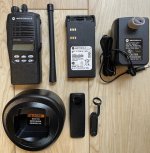 Motorola HT1250 VHF portable radio.